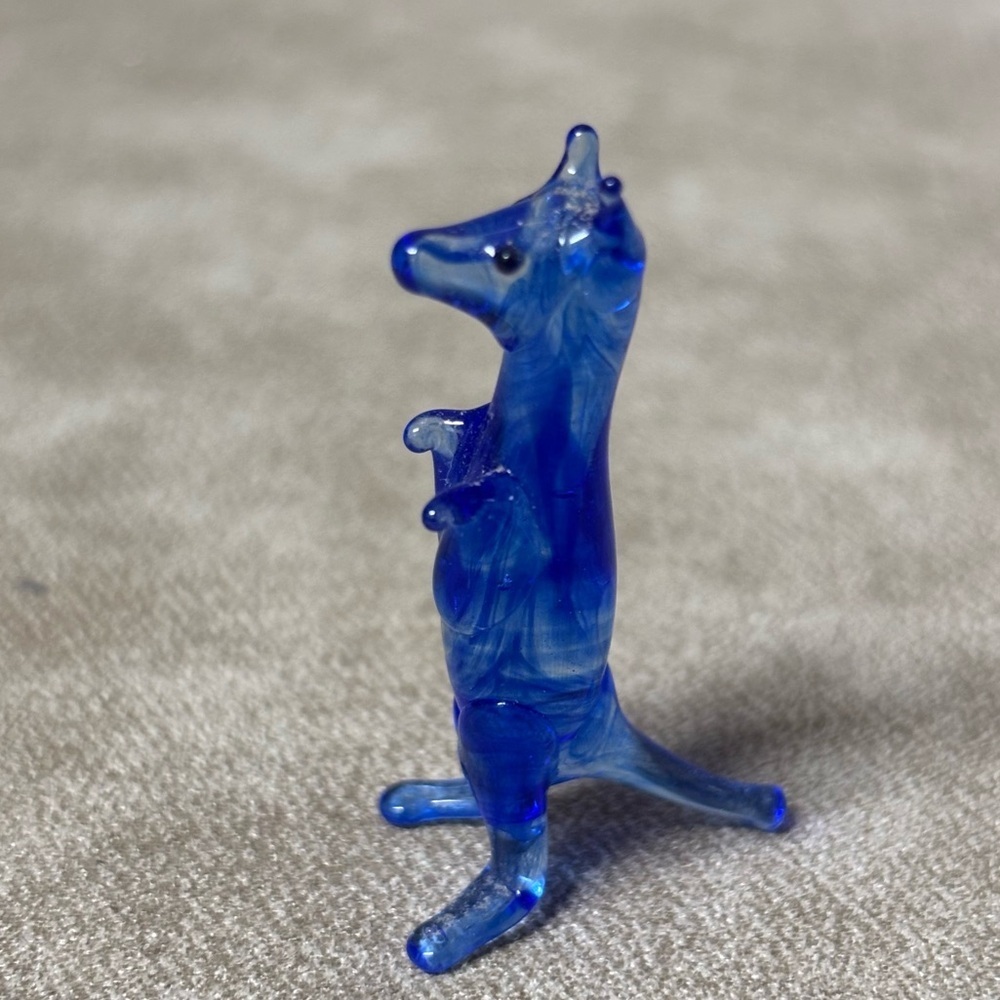 Hand Blown Glass Figurine Collectibles Handmade Miniature Dog Blue